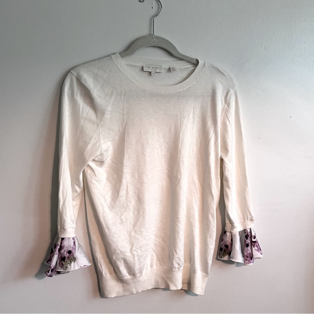 Gorgeous Ted Baker sweater. Ivory with floral accented sleeves! EUC!